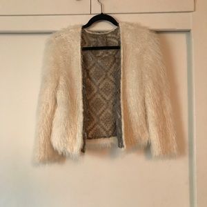 Luxe Anthropologie cream fur cropped jacket